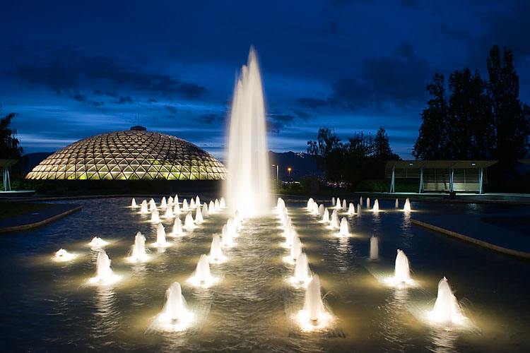 Fountains,Bloedel Floral Conservatory,Vancouver Park Board,Queen Elizabeth Park,Vancouver,British Columbia,Canada,Night,Summer...