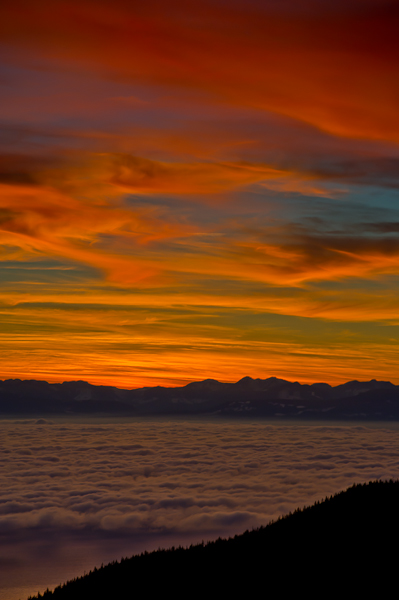 Inversion Layer, Sunset, Georgia Strait, Cypress Provincial Park, Vancouver Island, British Columbia, Canada, Winter