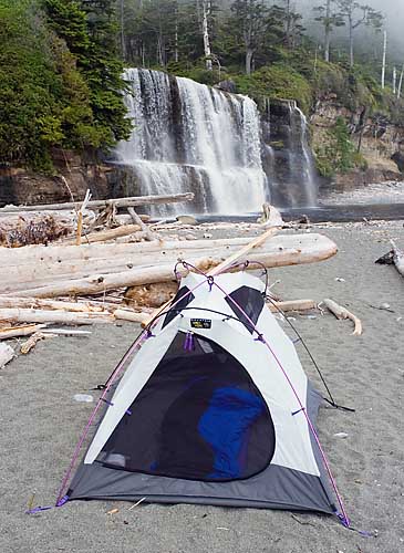 Campsite At Tsusiat Falls, West Coast Trail, Pacific Rim National Park, Vancouver Island, British Columbia, Canada, Summer