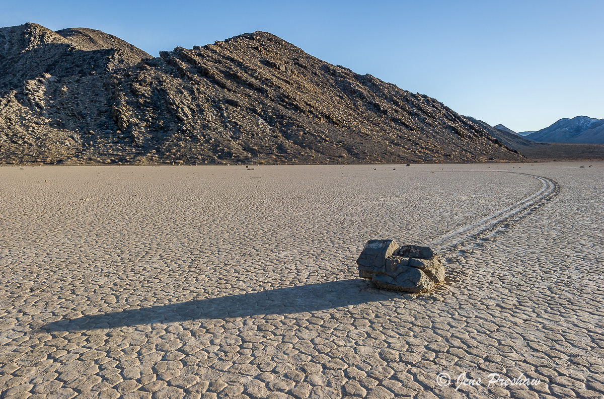 At sunrise I liked the shadow that this strolling&nbsp;stone cast on the playa.