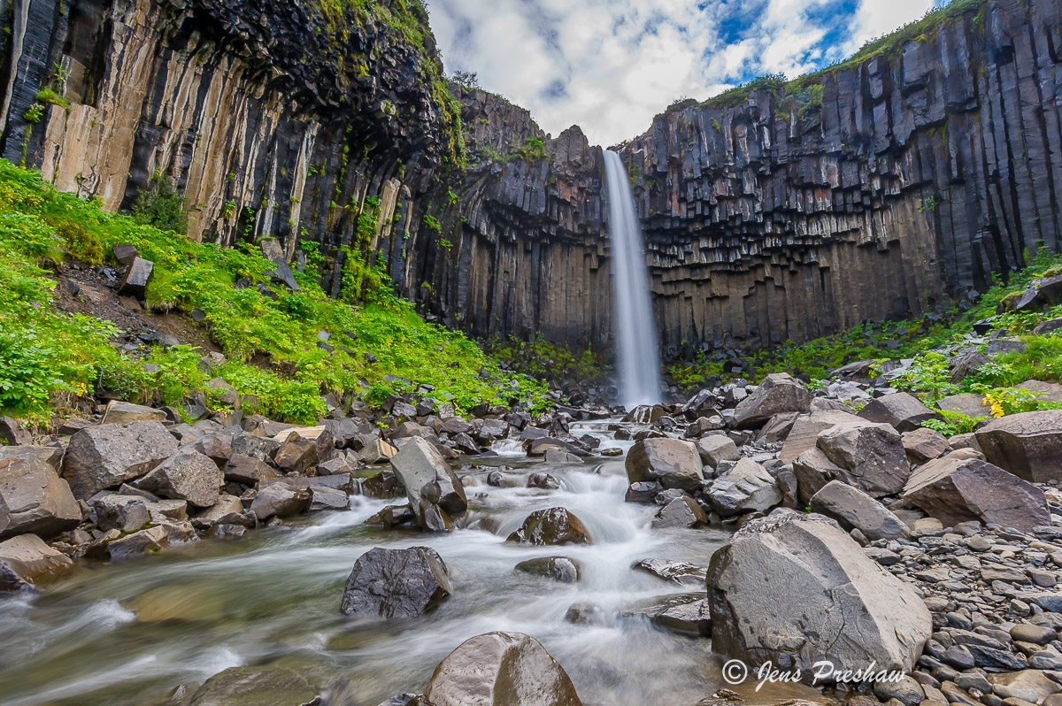 Svartifoss or the 'Black Falls' is a waterfall flanked by black basalt columns.&nbsp;