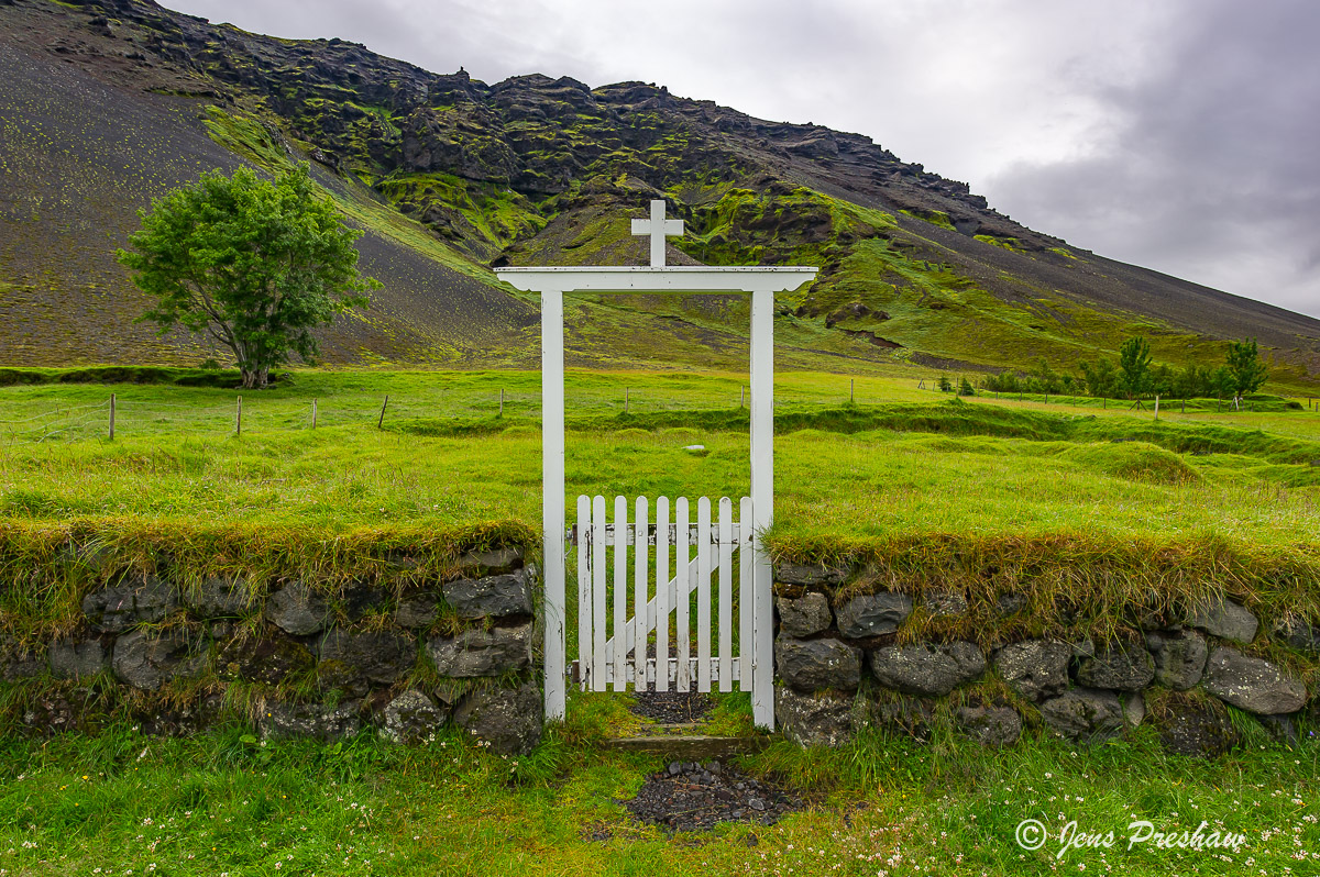 gate, graveyard, south Iceland, summer