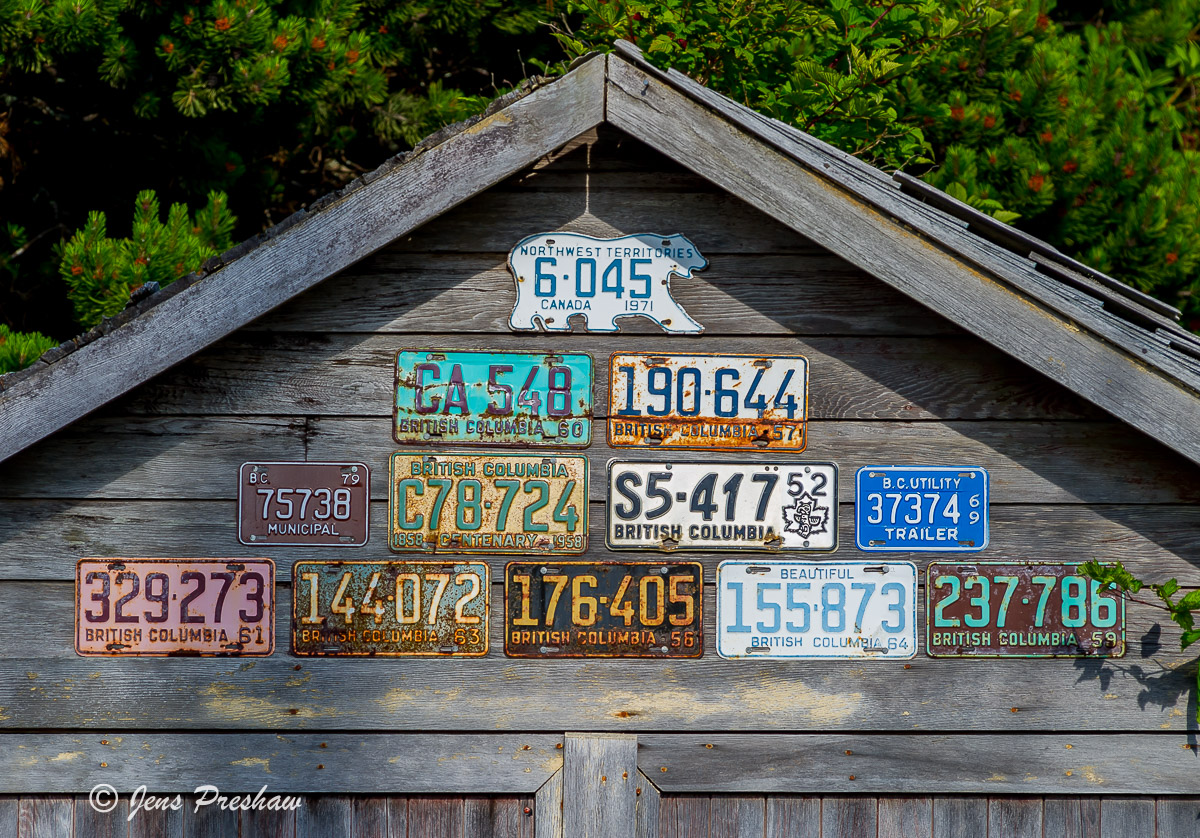 License Plates, Garage, Tofino, Vancouver Island, British Columbia, Canada, Sunset, Summer