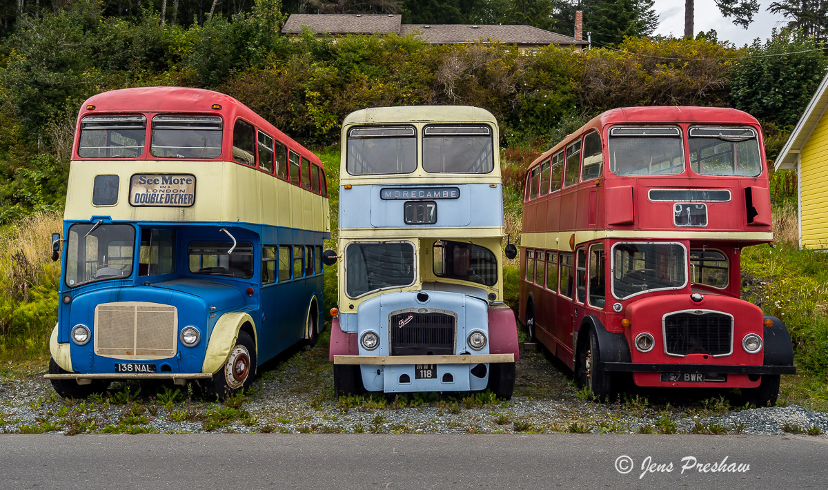 I was surprised to find on a small island along&nbsp;the coast of British Columbia a&nbsp;trio of&nbsp;double decker buses. The...