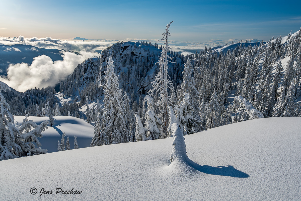 Early in the morning I had this location all to myself. In the distance you can see Mount Baker.