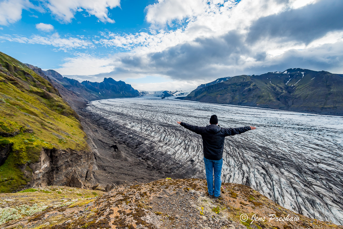 I used my camera timer and tripod to take this self portrait in&nbsp;Vatnajökull National Park. I hiked up the lateral moraine...